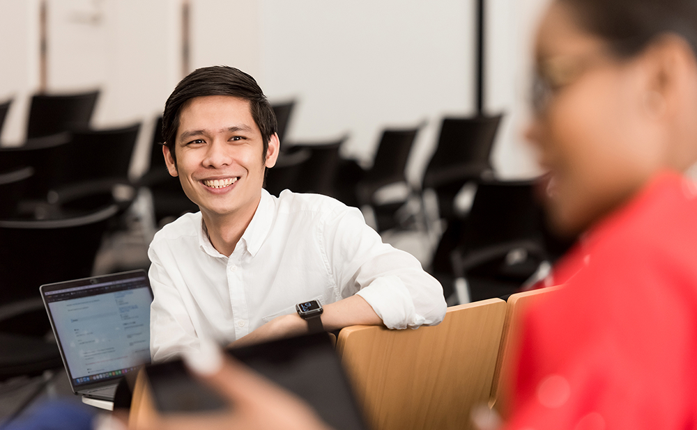 Learner smiling during a collaborative session